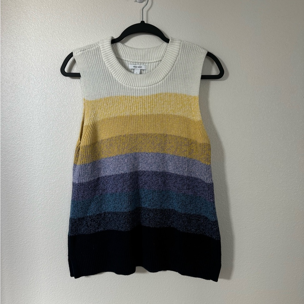 Nine West Chunky Rainbow Stripe Colorblock Knit Sweater Vest Tank Top Size L